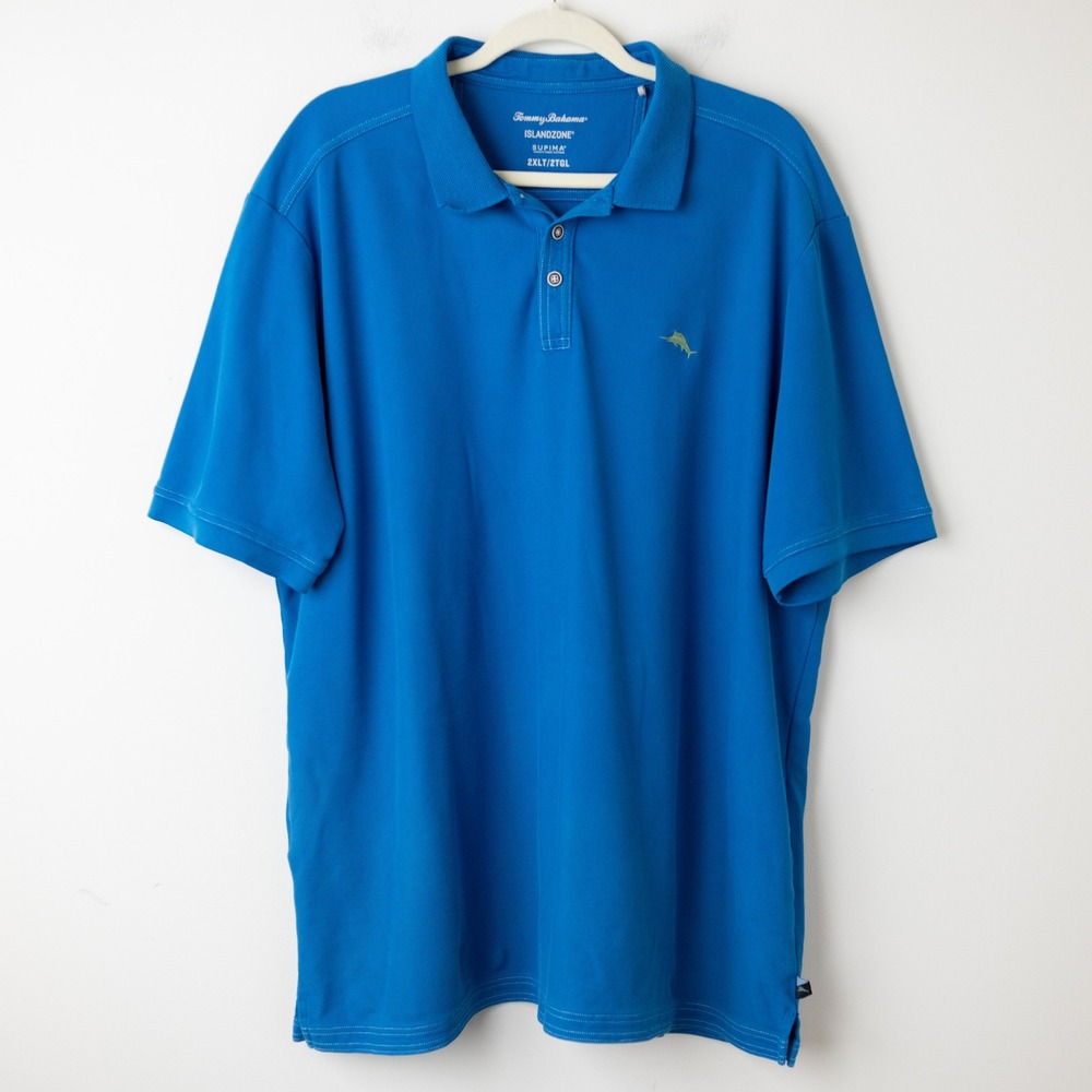 Tommy Bahama Island Zone Polo Mens 2XLT Blue Short Sleeve Supima Cotton BT225290